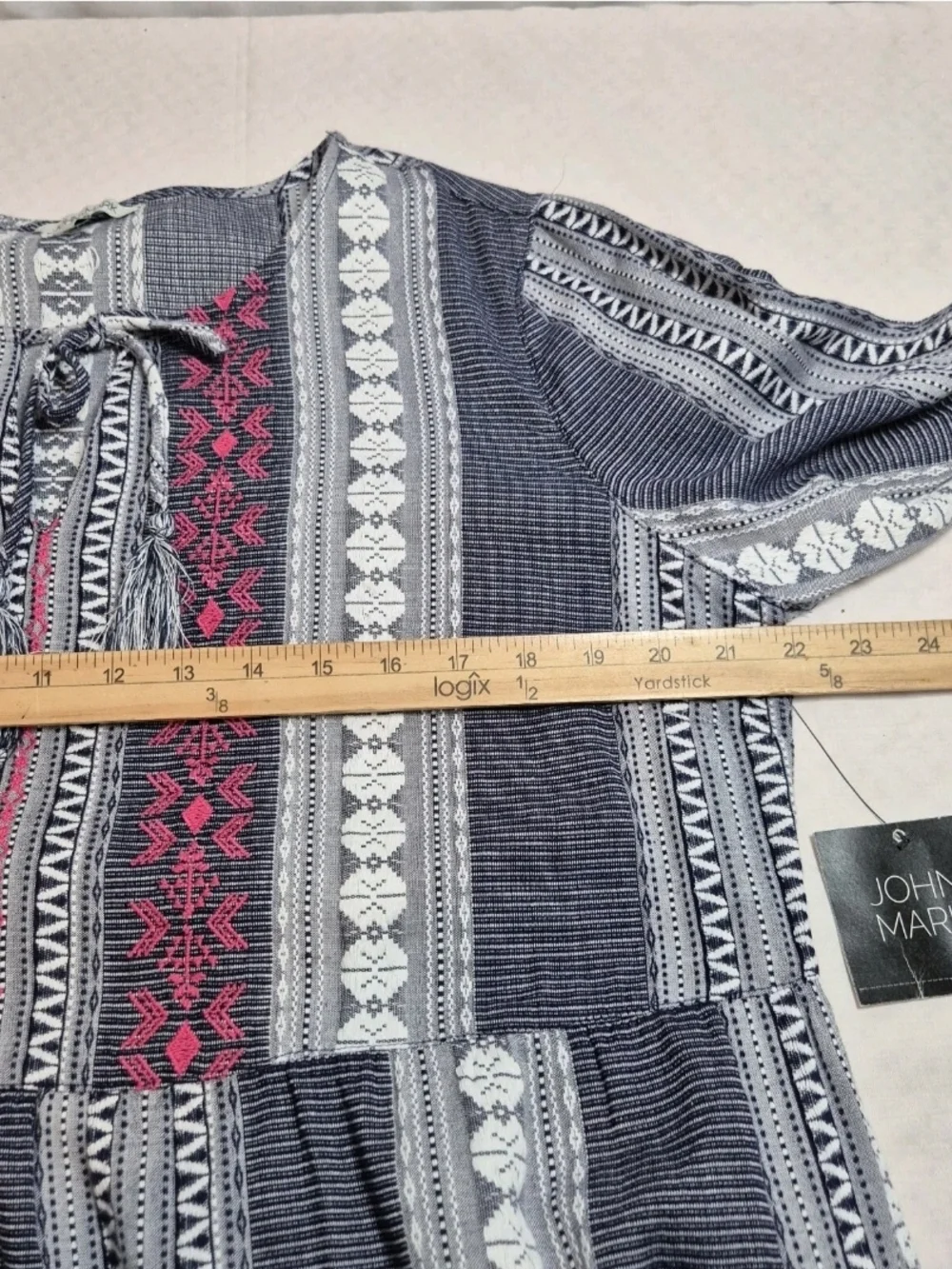 John Mark Women's Dress Size L Floral Embroidered Blue White Pink Stripe NWT 25 - Picture 3 of 11